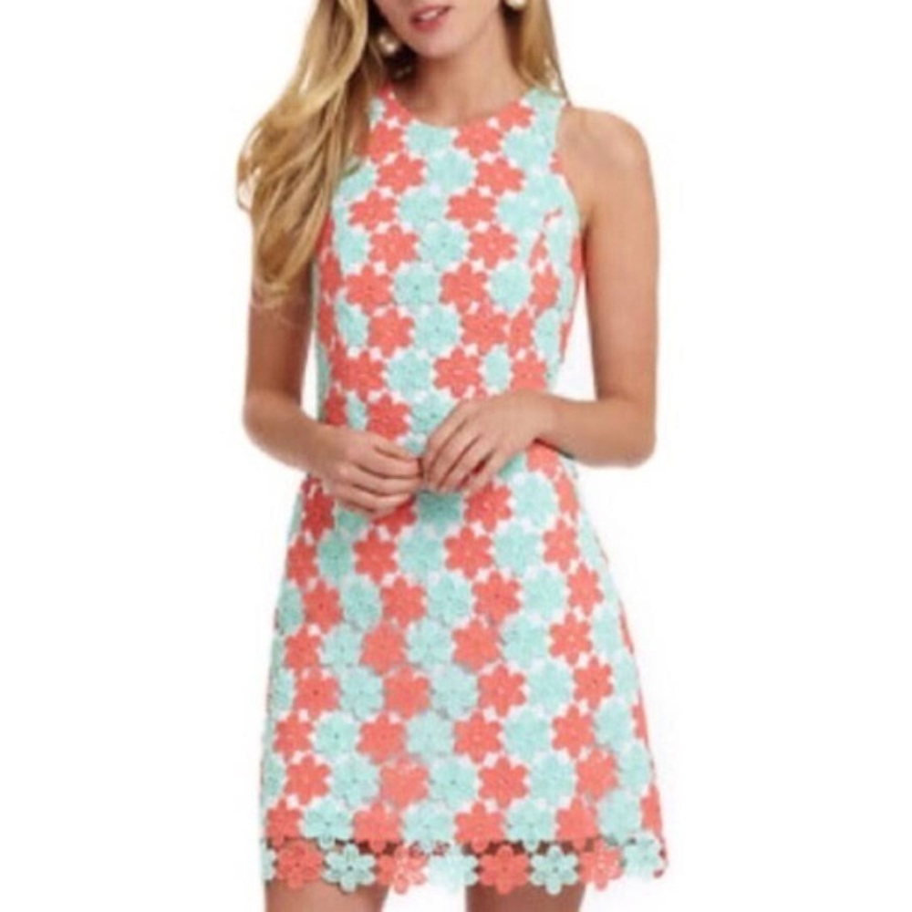 LILLY PULITZER Truly Petal Barbara Dress in Two Tone Sunrise Orange & Mint